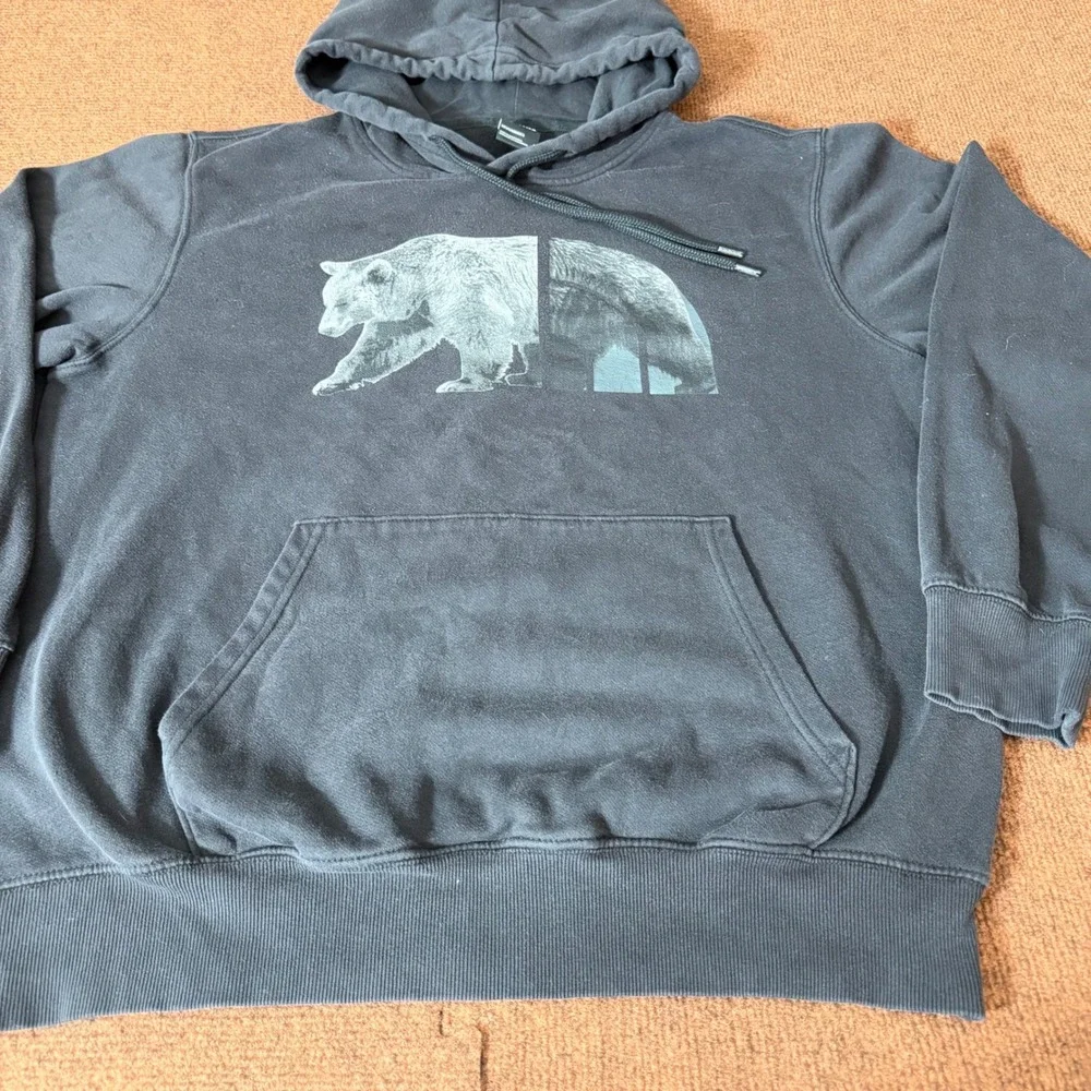 The North Face Mens gym Grizzly Bear Logo Hoodie Black Pullover Sweatshirt Large